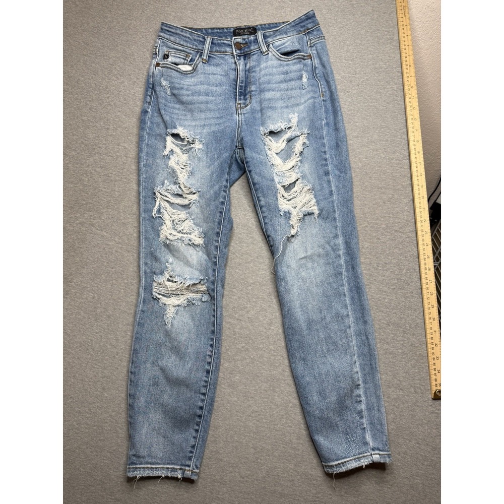 Judy Blue‎ Jeans Women 26 Distressed Boyfriend Fit Dark Wash Straight Leg Preppy
